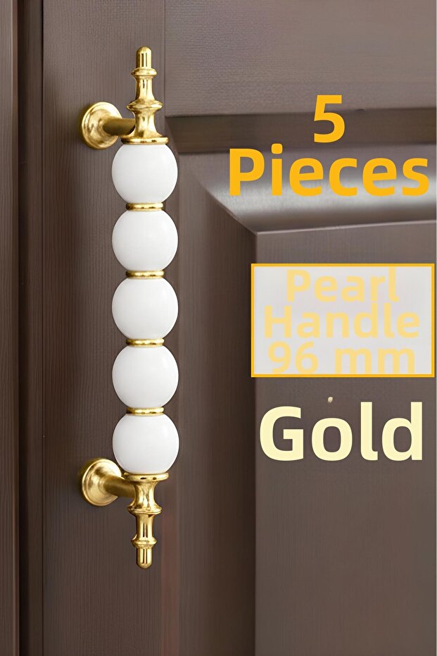 5 Pcs Pearl Handle 96 mm Gold Gold Kitchen Handle Drawer Cabinet Door Handle Metal Furniture Cabinet Handle