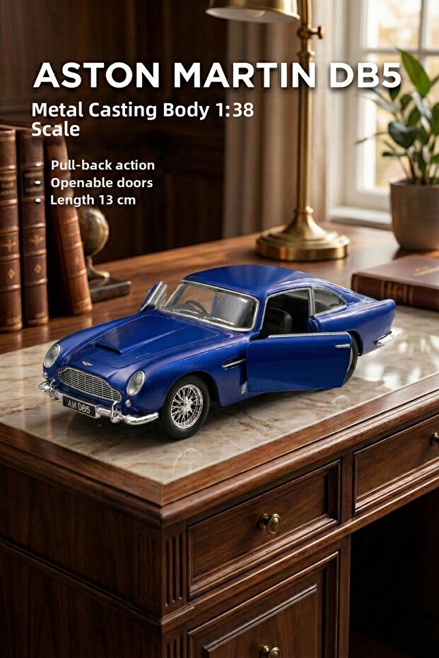 Aston Martin Db5 1:38 Scale Metal Pull-Back Model Car - Openable Doors (13 cm)