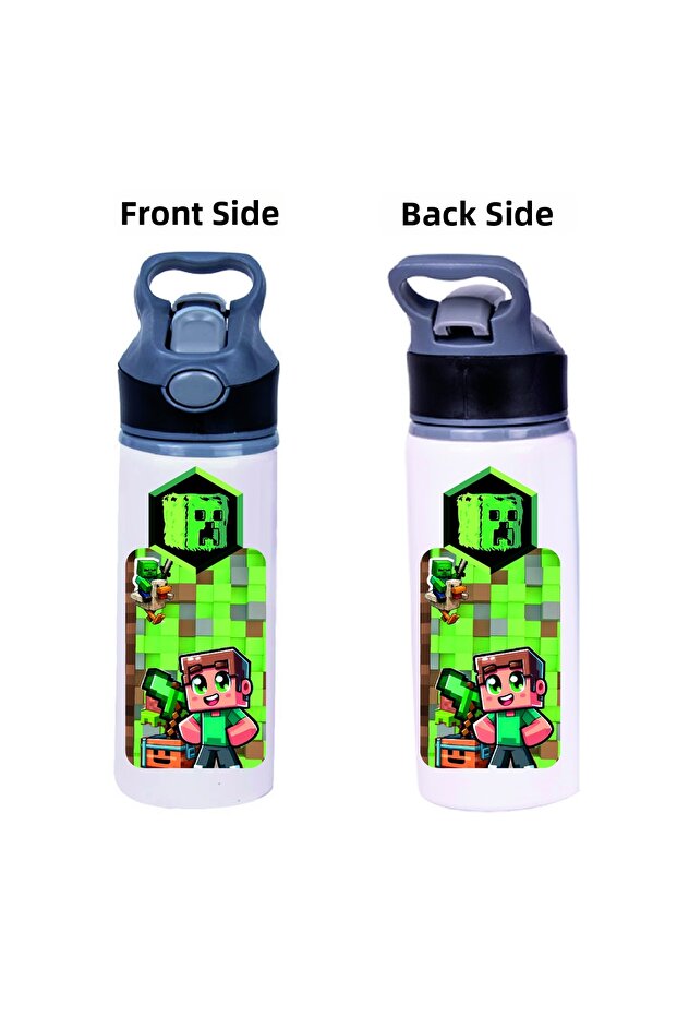 Printed Metal Water Bottle with Straw 650ml.