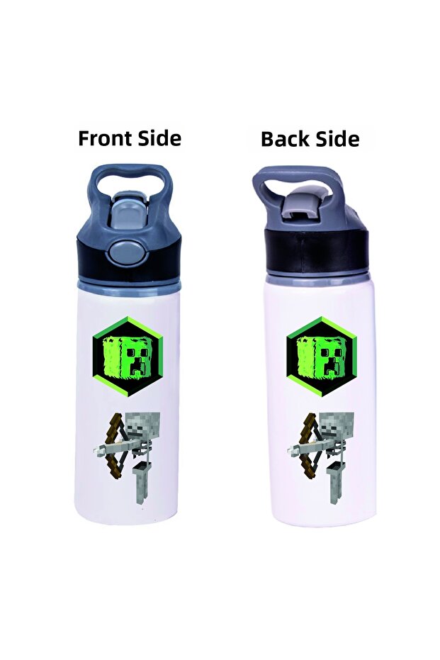 Printed Metal Water Bottle with Straw 650ml.