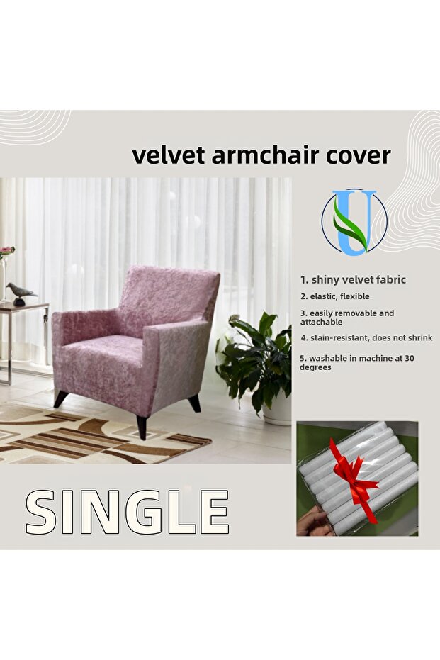Uy Style Velvet Single Sofa Cover, Armchair Cover with Elastic