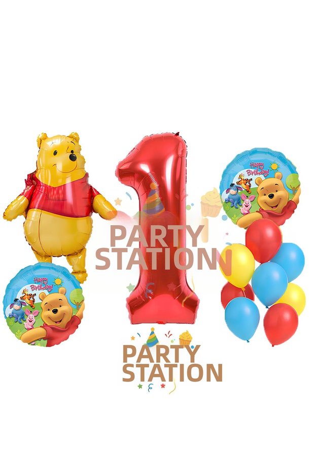 Winnie the Pooh Concept 1St Birthday Balloon Set – 12 Piece Balloon Set with Bear Character