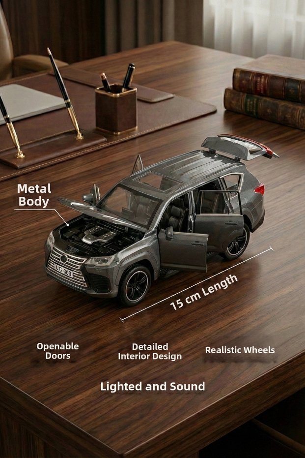 1:32 Scale Metal Model Car Lx600 Luxury Suv Jeep - Pull & Drop with Lights & Sound - Gray