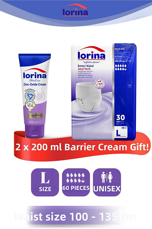 Lorina Absorbent Panties for Patients Large 60's - 200 ml Barrier Cream Gift
