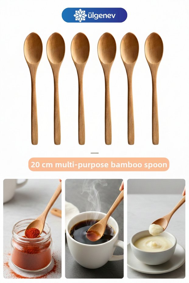 6 Pieces Multi-Purpose Natural Bamboo Mixing and Measuring Spoons - Latte, Coffee, Spice, and Baby Food Spoons