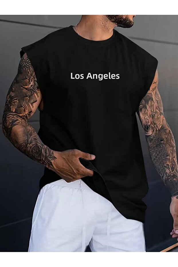 Silatrend Men's Black Original Printed Oversize Cut Cotton Crew Neck Undershirt