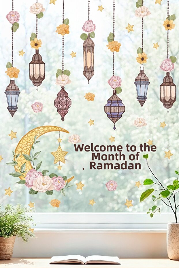 Welcome Ya Şehr-I Ramazan Wall Sticker Set | Lantern & Moon Star Themed Decoration