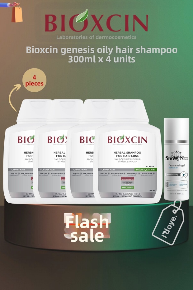 Genesis Anti-Shedding Herbal Shampoo for Oily Hair 300ml X 4 Pcs + 1 Pcs 100ml Gel Gift