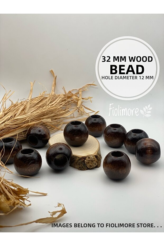 5 Pcs 32 mm Brown Wooden Beads Round Macrame Bag Design Board Hole Diameter 12 mm
