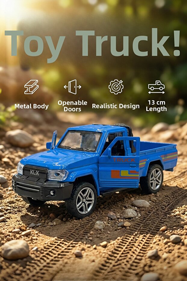 Diecast 1:32 Metal Pull-Back Pickup Truck - Toy Car with Openable Doors - 13 cm Pickup Model Vehicle