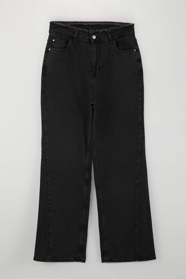 Antrasit Yüksek Bel Geniş Paça Comfort/Orta Esnek Wide Leg Büyük Beden Jeans TBBSS26CJ00003 - 4