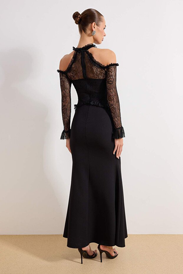 Siyah Dantel Maxi Abiye & Mezuniyet Elbisesi TPRSS26AE00028 - 4