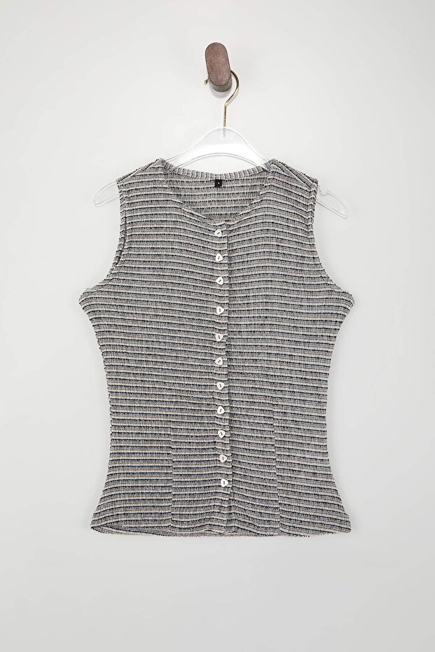 Teen Çok Renkli Çizgili Fitted/Vücuda Oturan Düğmeli Kolsuz Dokulu Örme Bluz TWOSS26BZ00260 - 5