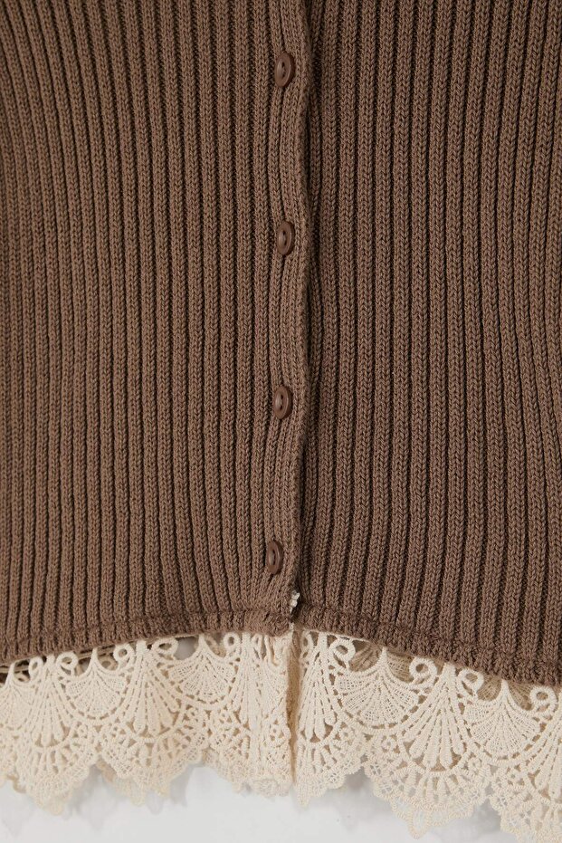 Vizon Dantel Detaylı Fitilli Triko Bluz TWOSS26BZ00177 - 8