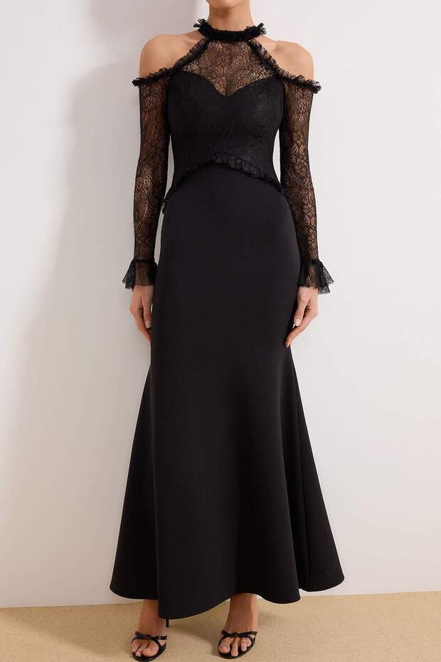 Siyah Dantel Maxi Abiye & Mezuniyet Elbisesi TPRSS26AE00028 - 3