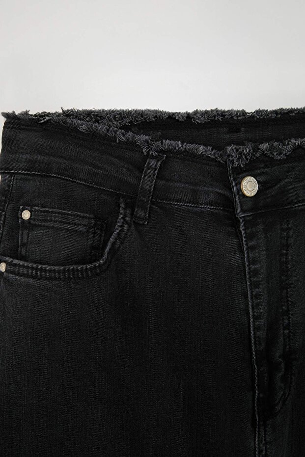 Antrasit Yüksek Bel Geniş Paça Comfort/Orta Esnek Wide Leg Büyük Beden Jeans TBBSS26CJ00003 - 5