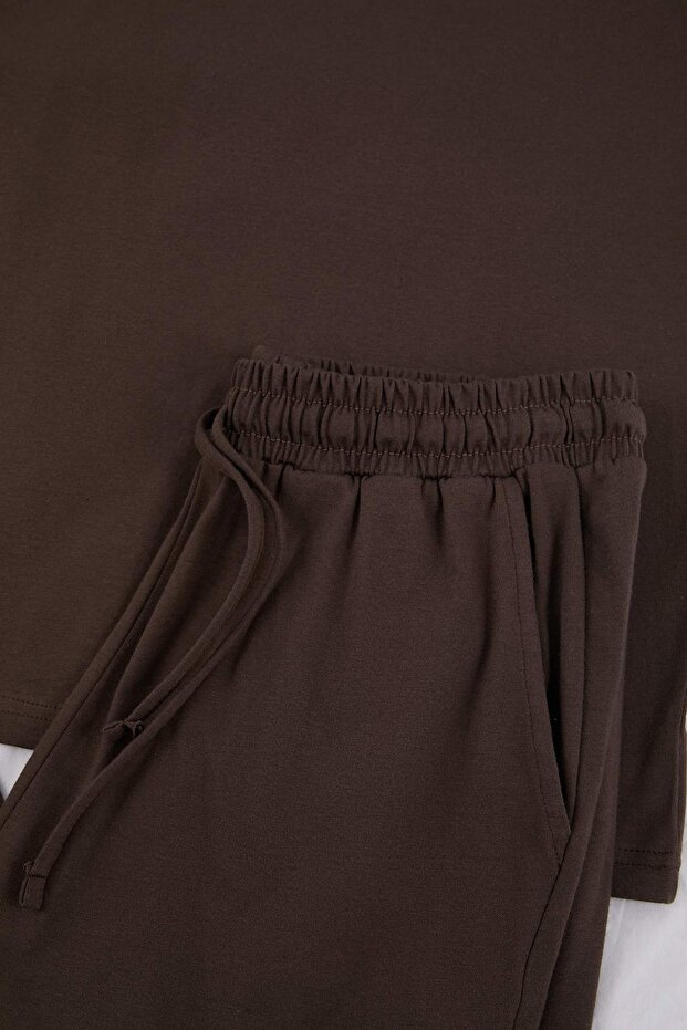 Kahverengi Regular Slogan Homewear Pijama Takımı TMNSS26PT00002 - 5