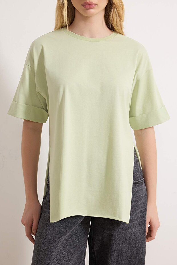 Mint Duble Kol Geniş Kesim Asimetrik Boyfriend Örme T-Shirt TWOSS20TS0828 - 3