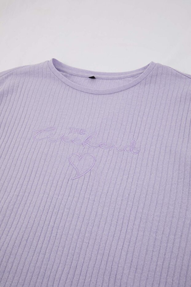 Lila Bisiklet Yaka Kaşkorse Örme Pijama Takımı TBBSS25AI00118 - 3