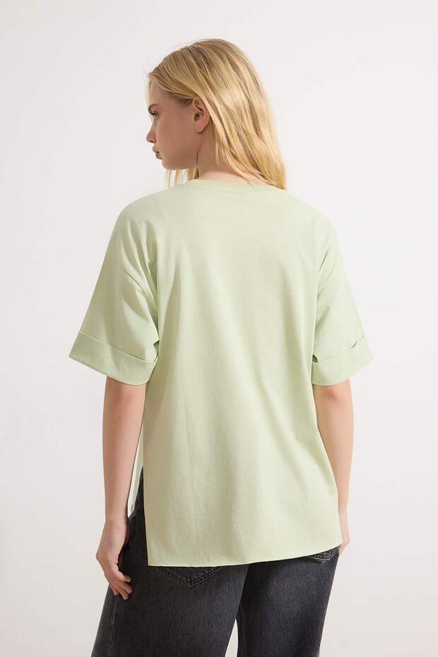 Mint Duble Kol Geniş Kesim Asimetrik Boyfriend Örme T-Shirt TWOSS20TS0828 - 4