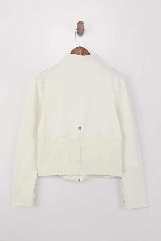 Ekru Fırçalı Soft Kumaş Baş Parmak Delikli Örme Büyük Beden Spor Ceket/Sweatshirt TBBSS26AG00009 - 10