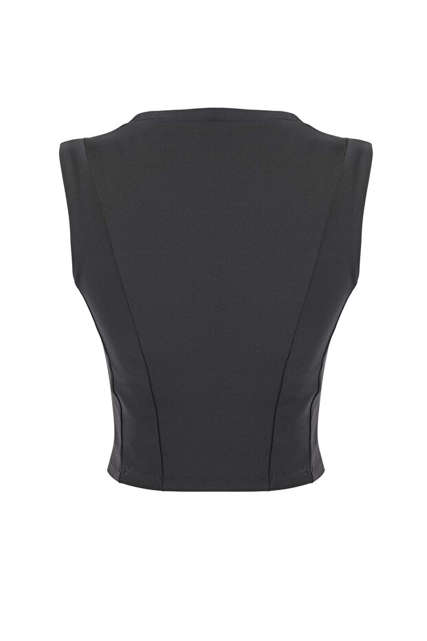 Antrasit 2 Katlı İçi Pedli Örme Spor Üst/Bluz THMSS26BZ00005 - 9