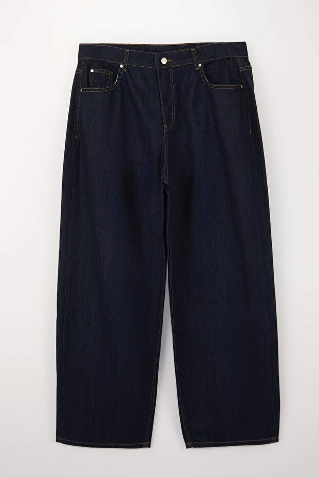 Wardrobe Essentials Koyu Mavi %100 Pamuk Non-Stretch İnce Kumaş Barrel Jeans TBBSS26CJ00014 - 2