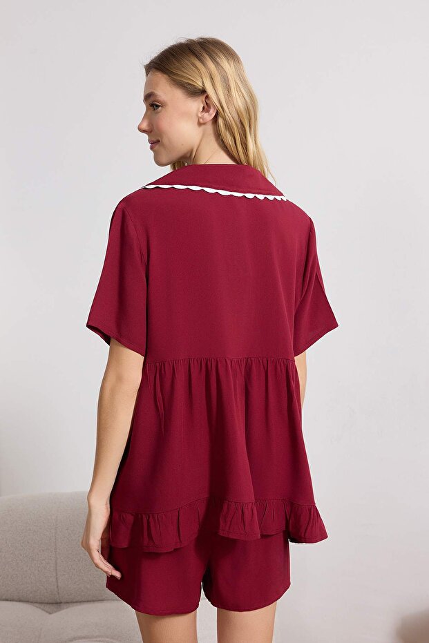 Kırmızı More Sustainable Şerit Detaylı Viskon Dokuma Pijama Takımı THMSS26PT00072 - 4