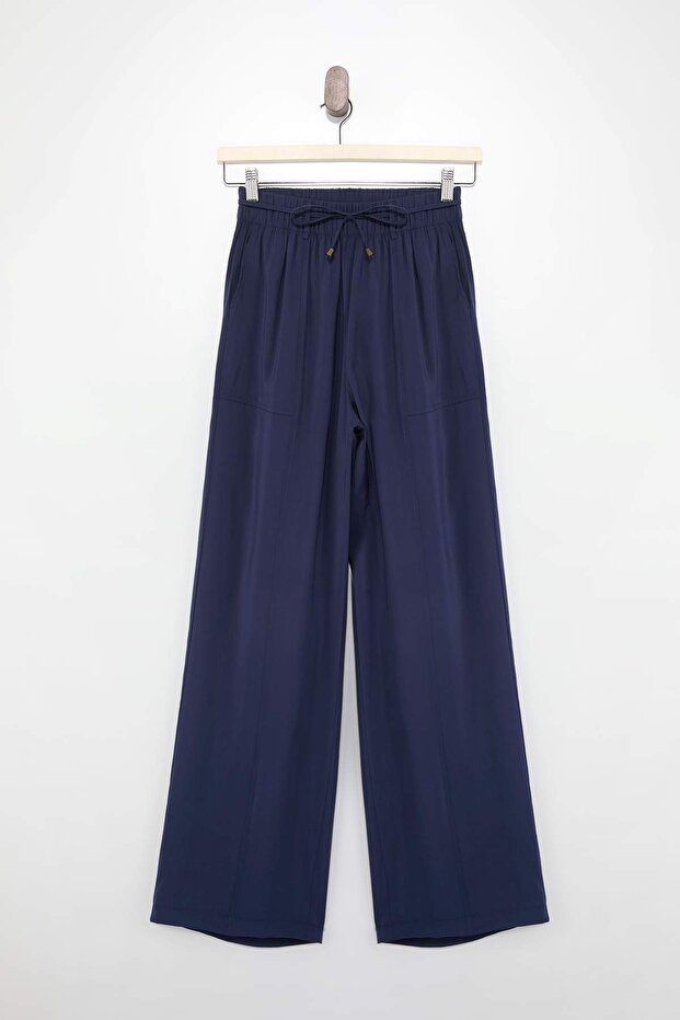Lacivert Beli Lastikli Wide Leg/Geniş Paça Viskon Pantolon TWOSS25PL00123 - 3
