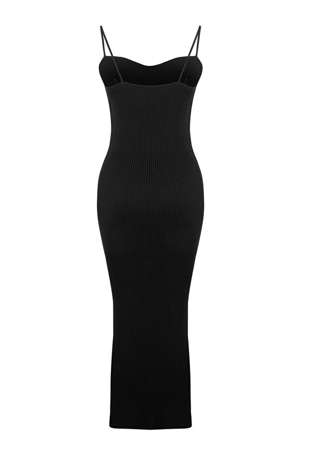 Siyah Midi Bodycone/Vücuda Oturan Triko Elbise TWOSS26EL00183 - 6