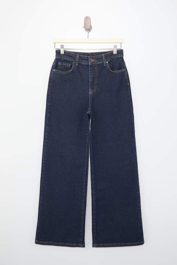 Koyu Mavi Yüksek Bel Orta Esnek Wide Leg Geniş Paça Jeans TWOSS26JE00188 - 5