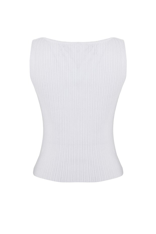 Ekru Premium İplik İnce Basic Bisiklet Yaka Triko Bluz TWOSS26BZ00331 - 6