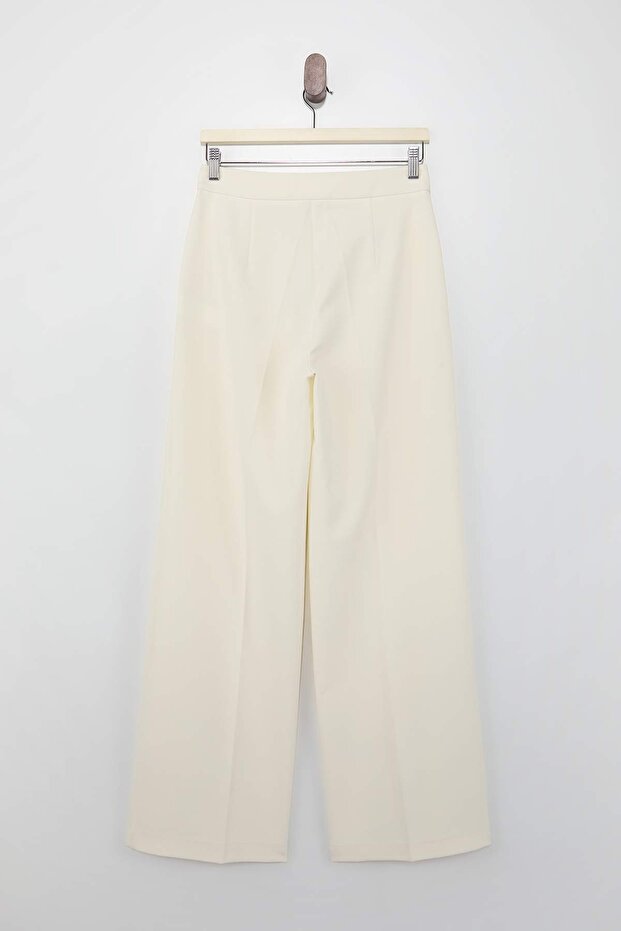 Özel Koleksiyon Beyaz Wideleg/Geniş Paça Dokuma Pantolon TWOSS26PL00057 - 15