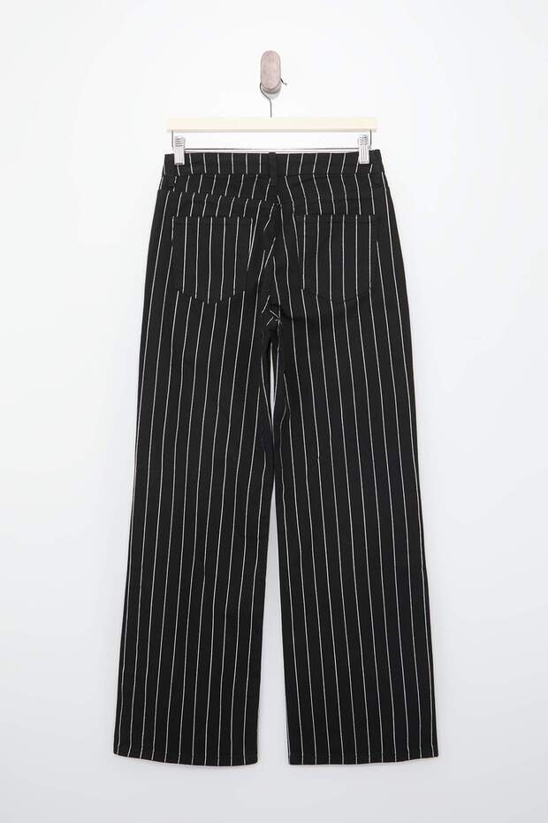 Siyah Lurex Çizgili Yüksek Bel %100 Pamuk Wide Leg Jeans TWOSS26JE00071 - 6