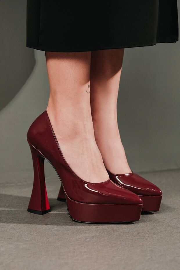 Claret Red Patent Leather Special Design Platform Women's Shoes Mila