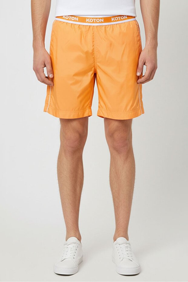 Men Drawstring Brand Logo Basic Shorts, Orange - 4