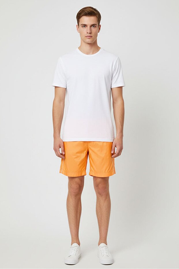 Men Drawstring Brand Logo Basic Shorts, Orange - 1