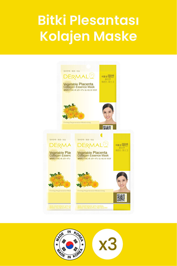 Firming, Renewing, Moisturizing Plant Placenta Extract Collagen Mask 23 Gr 3 Pieces