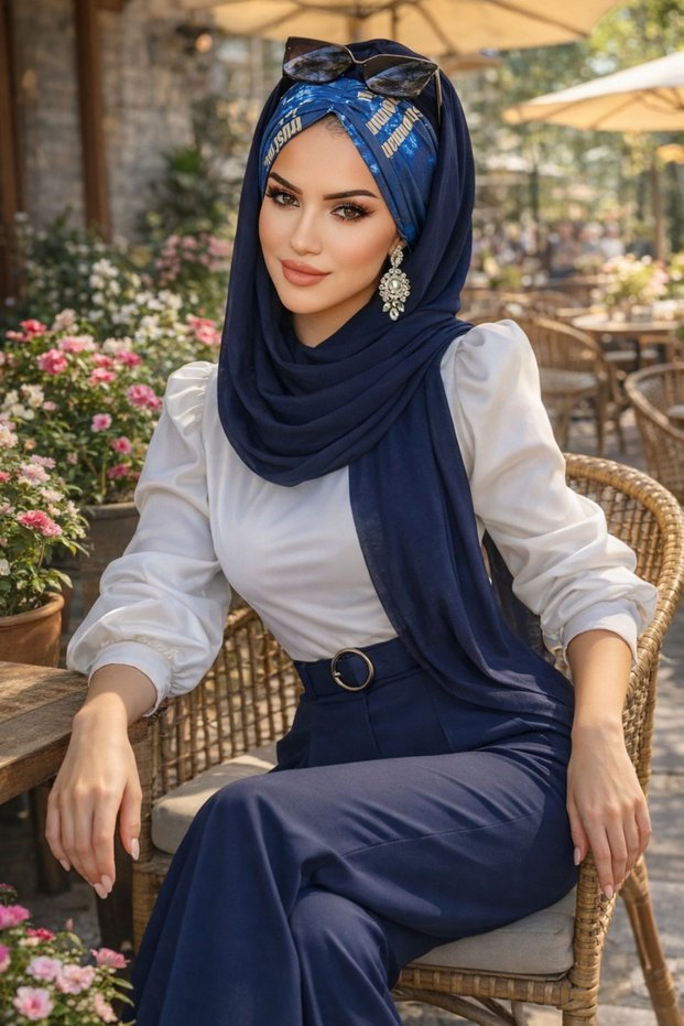 Navy Blue Gathered Ready Shawl - 50601