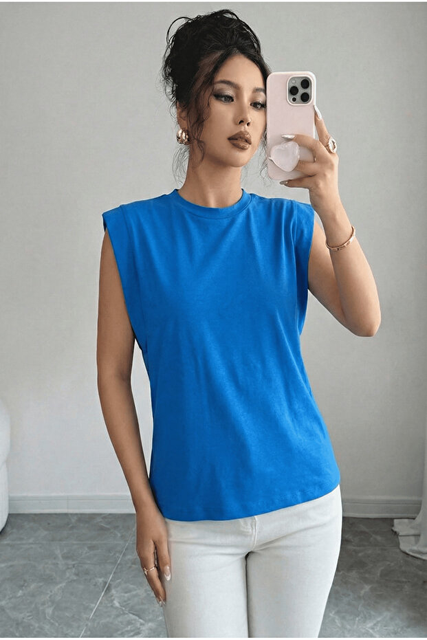 Kadın Siyah Kolsuz Basic Örme T-shirt & Bluz - 5
