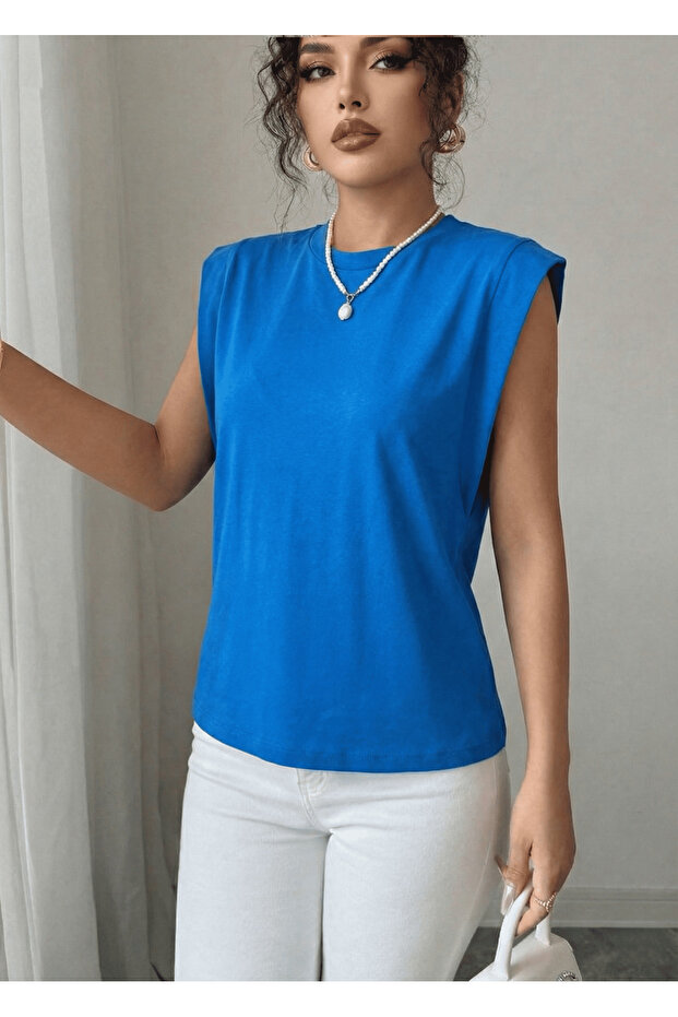 Kadın Siyah Kolsuz Basic Örme T-shirt & Bluz - 3