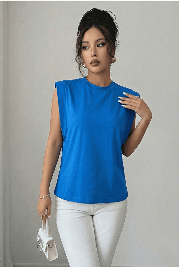 Kadın Siyah Kolsuz Basic Örme T-shirt & Bluz - 2