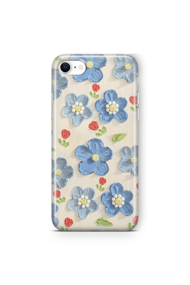 iPhone 6 / 6S Compatible Blue Oil Painting Flower Pattern Transparent Phone Case