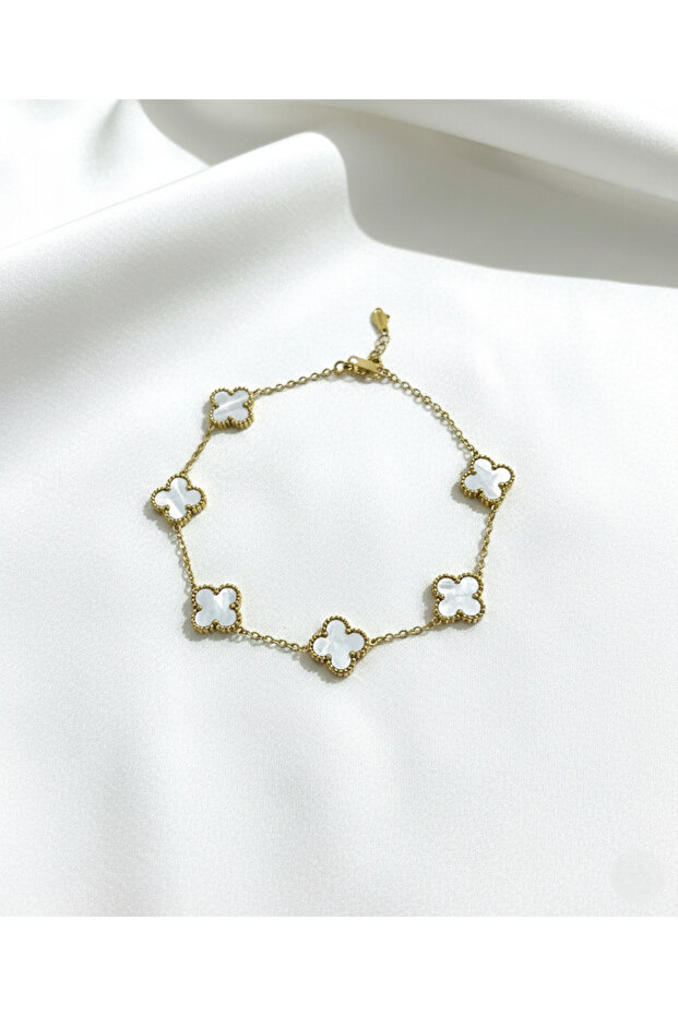 Beyaz Yonca Taşlı Van Cleef - 8