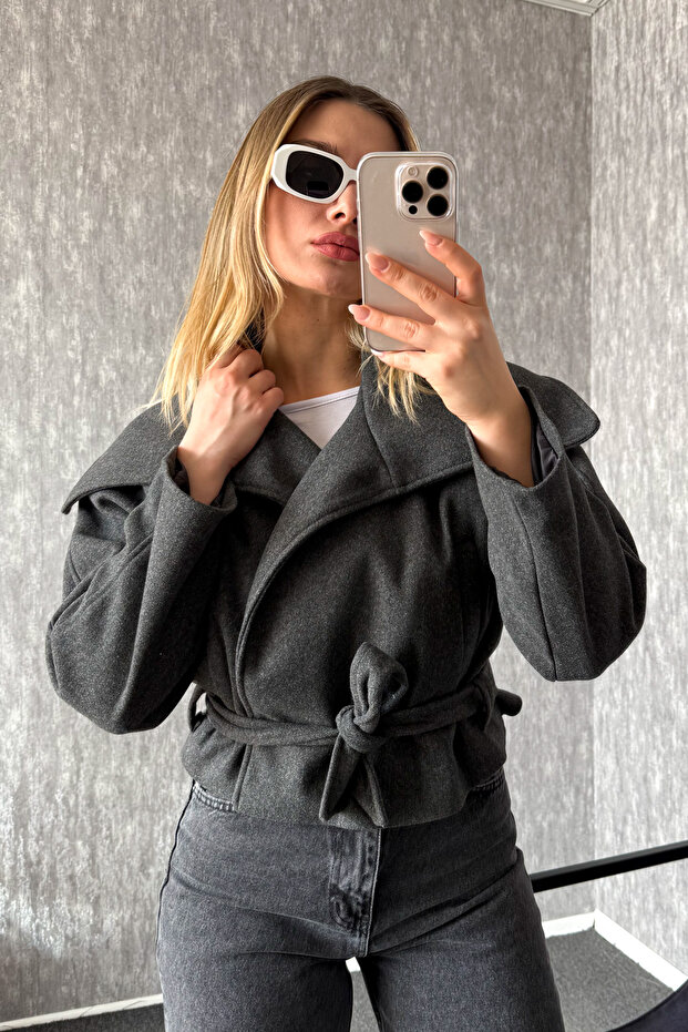 Women's Wide Collar Short Cashmere Coat 60566