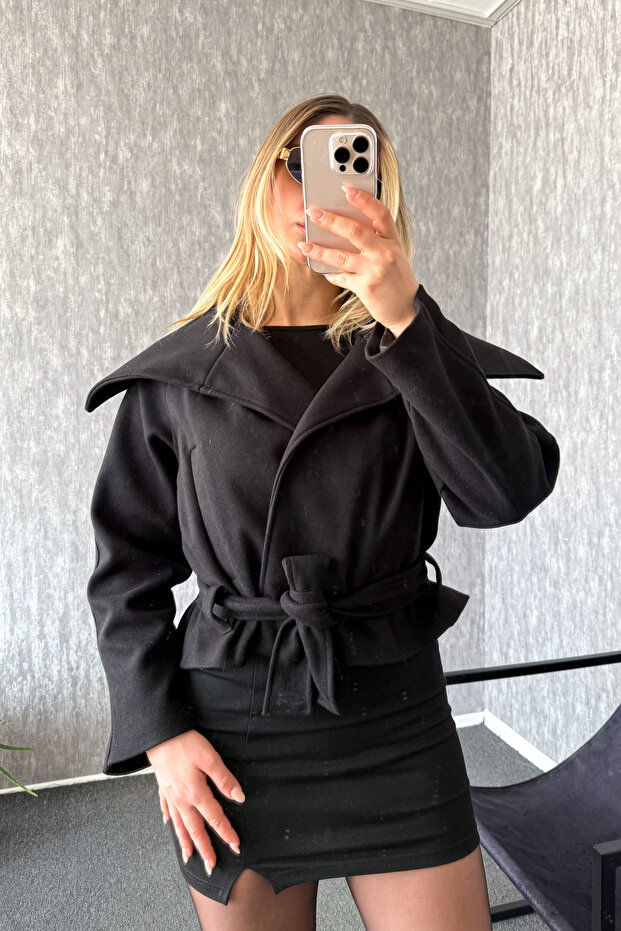 Women's Wide Collar Short Cashmere Coat 60566