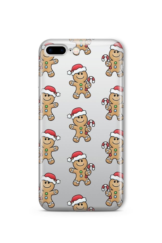Gingerbread Pattern Transparent Phone Case Compatible with iPhone 7 Plus / 8 Plus