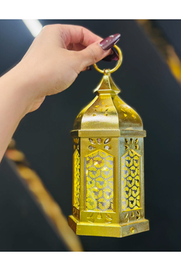 فانوس رمضاني زخرفي سداسي الشكل بارتفاع 15 سم