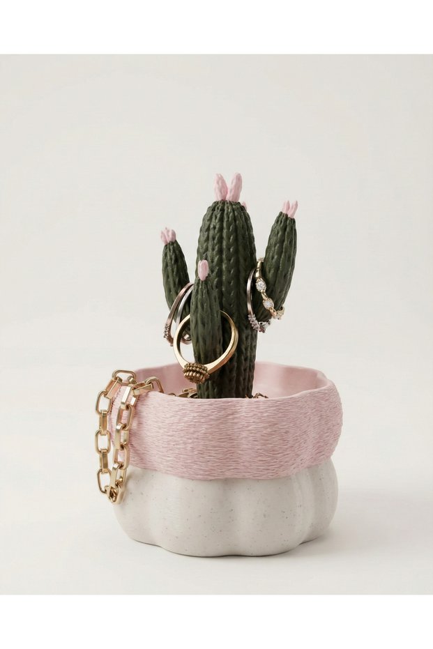 Cactus Design Jewelry Box | Ring, Bracelet and Necklace Organizer | Decorative Storage Box