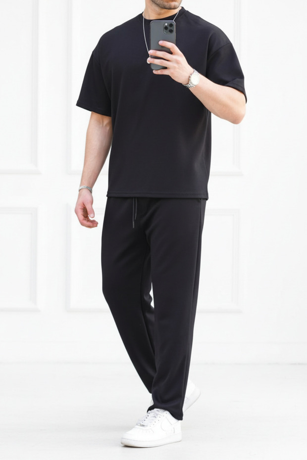 Men's Short Sleeve Oversize Two Thread Tracksuit Set